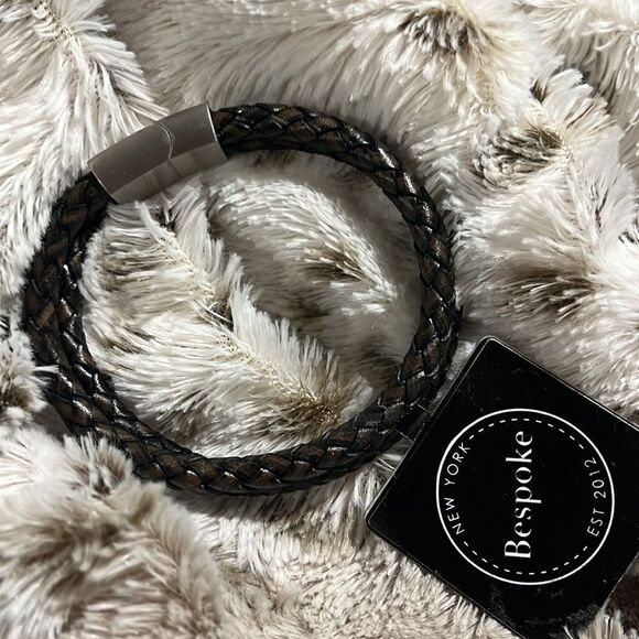 BESPOKE Men's Double-Strand Braided Leather Bracelet - Picture 1 of 5